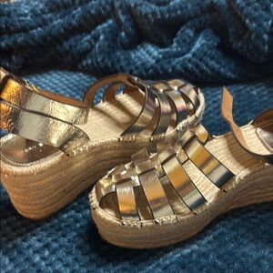 Tory Burch Gold Espadrille Platform Shoes